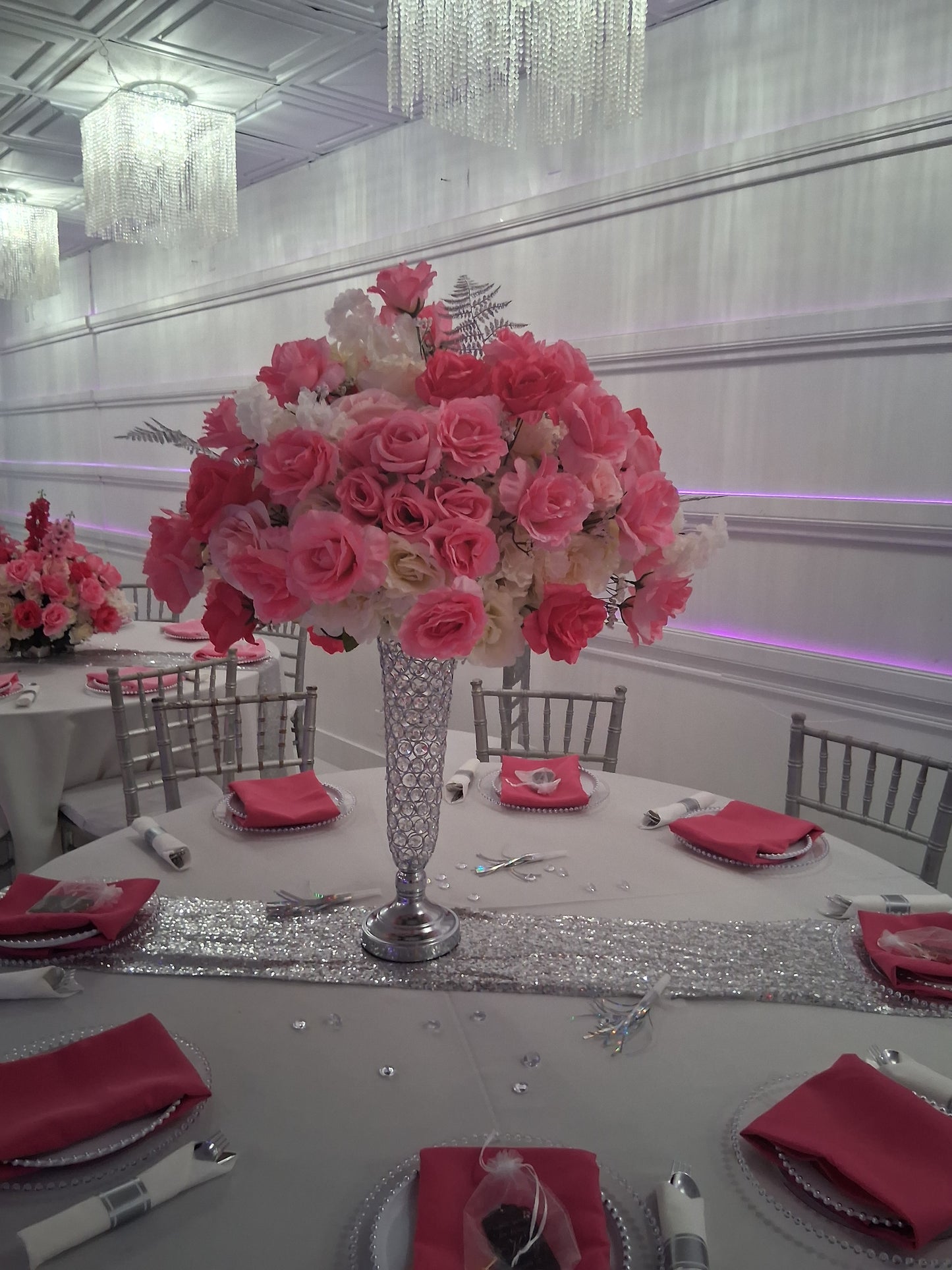 Pinks with White Floral Centerpiece