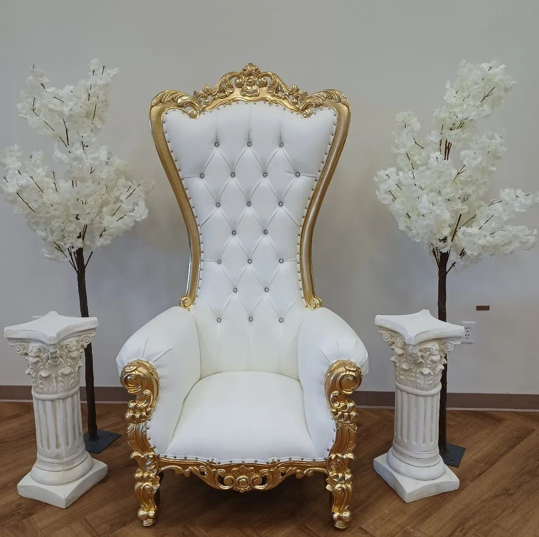 Throne Chair White with Gold Trim