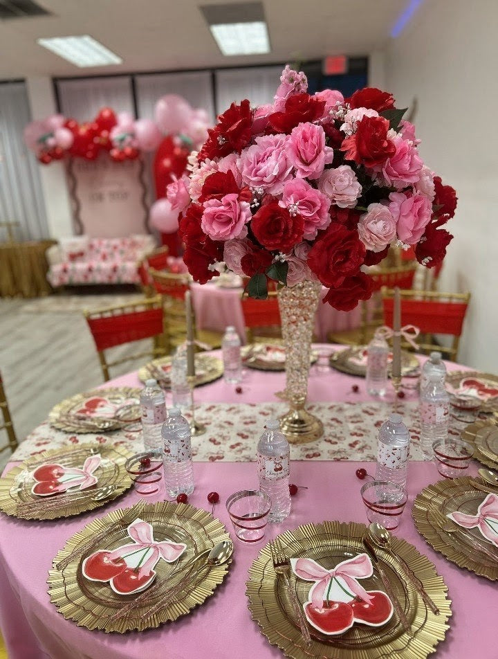 Cherry on Top Red and Pink Flower Centerpiece