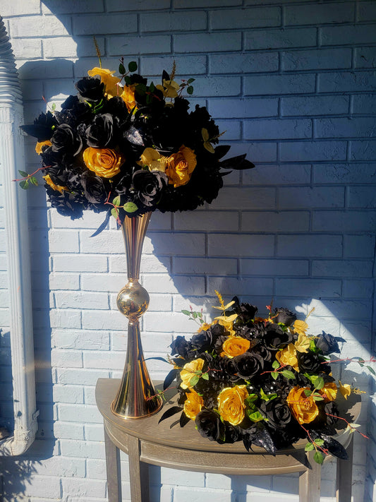 Black and Gold Silk Floral Floral Arrangement