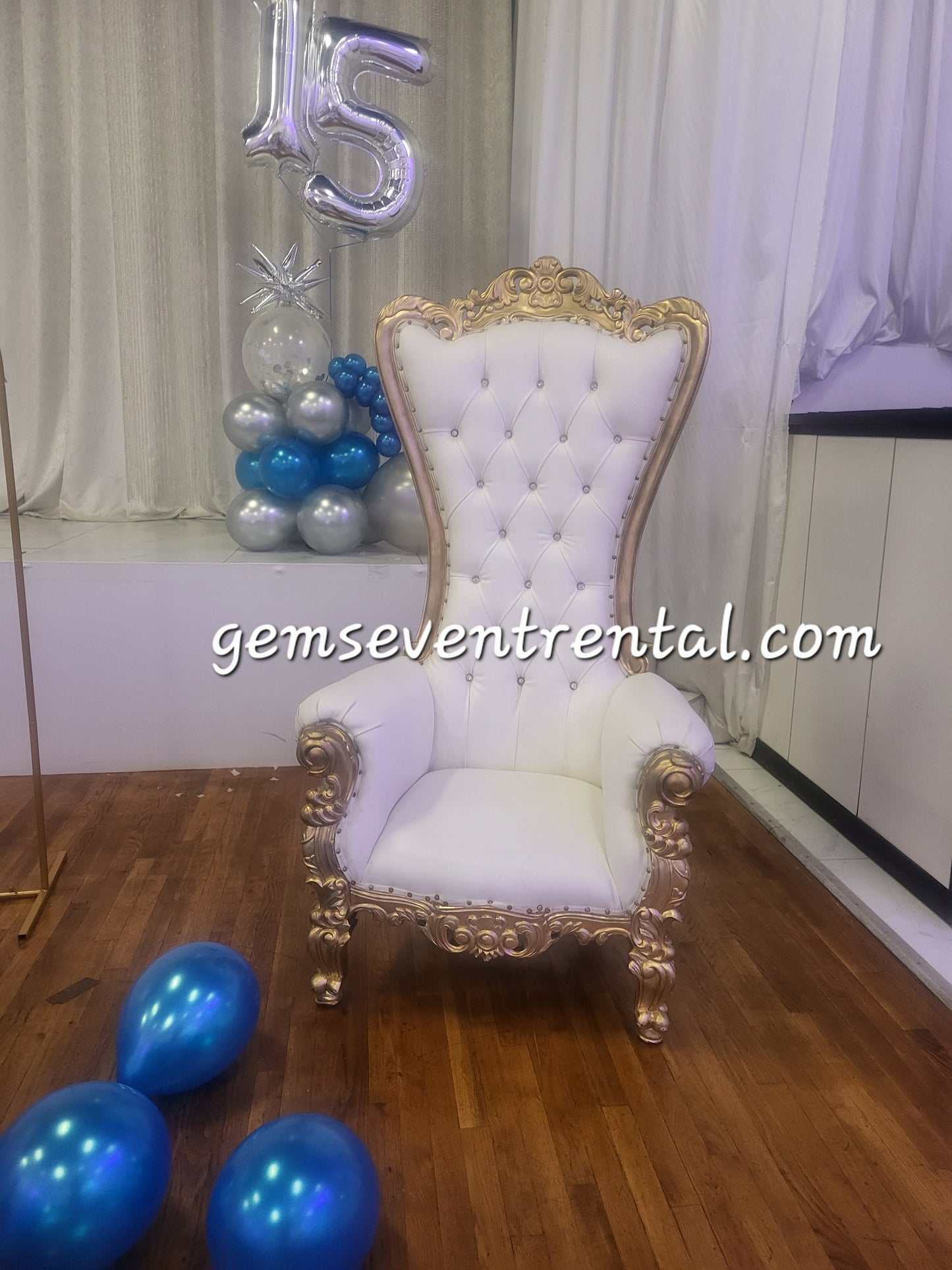 Throne Chair White with Gold Trim