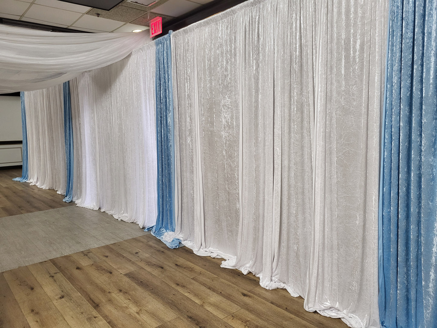 Blue and White Pipe and Drape