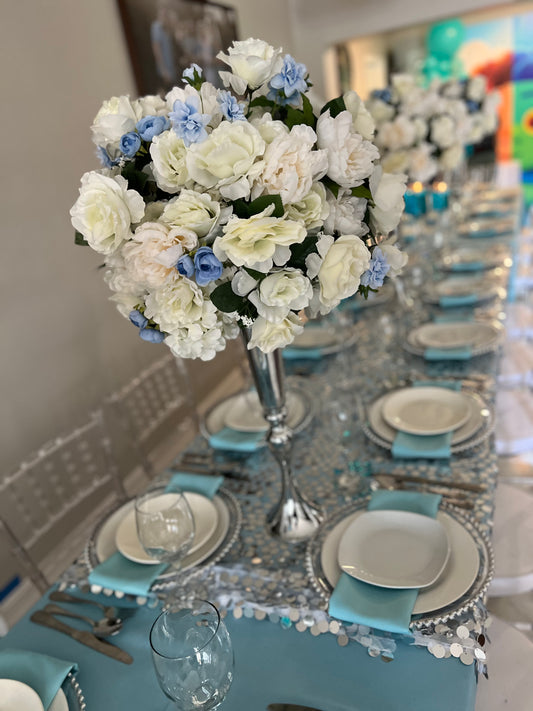 White and Blue Floral Centerpiece