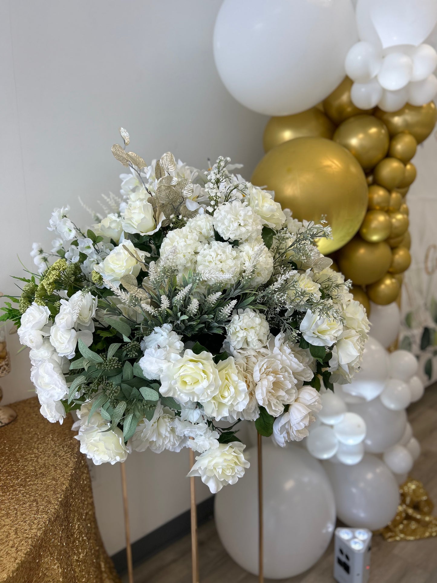 Greenery, White and Gold Floral Arrangement