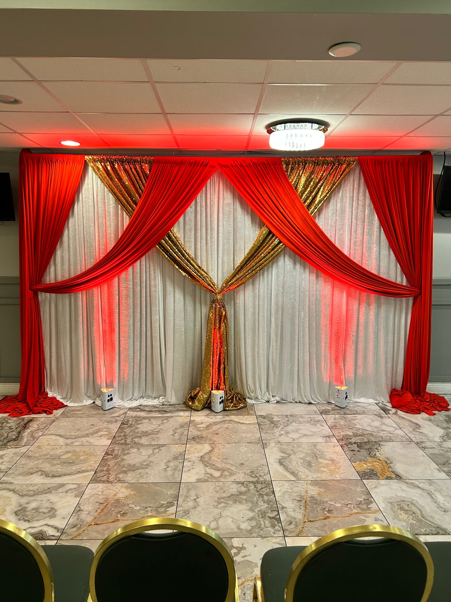 Red & White Pipe and Drape